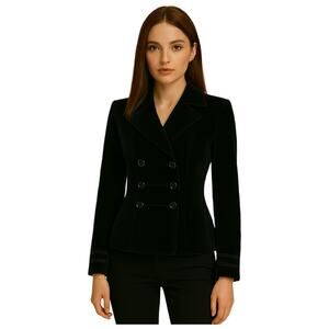 Magaschoni Black Velvet Double-Breasted Blazer Notched Lapel Three-button M | 8